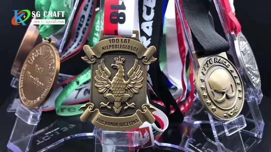 OEM ODM Design Custom Sport Race Finisher Blank 3D Gold Award Metal Zinc Alloy Gold Plated Gymnastics Running Marathon Medallion Medal with Ribbon 